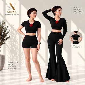 Áo Croptop Tập Yoga Cổ Tim Đính Hoa Hồng NETNA – Thiết Kế