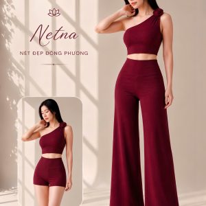 Mẫu áo tập lệch vai đính hoa đỏ đô quyến rũ NETNA