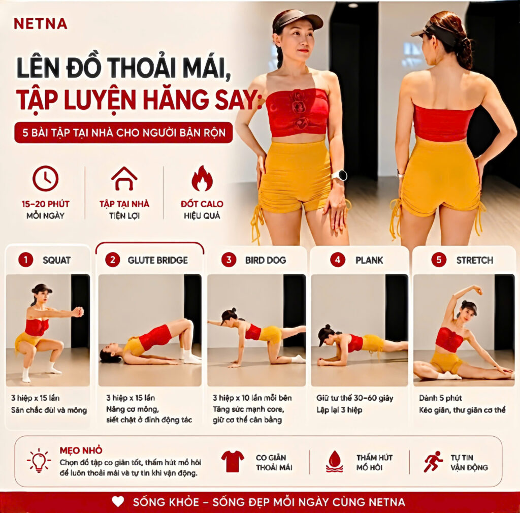 Bài tập tại nhà đơn giản dành cho người bận rộn giữ dáng