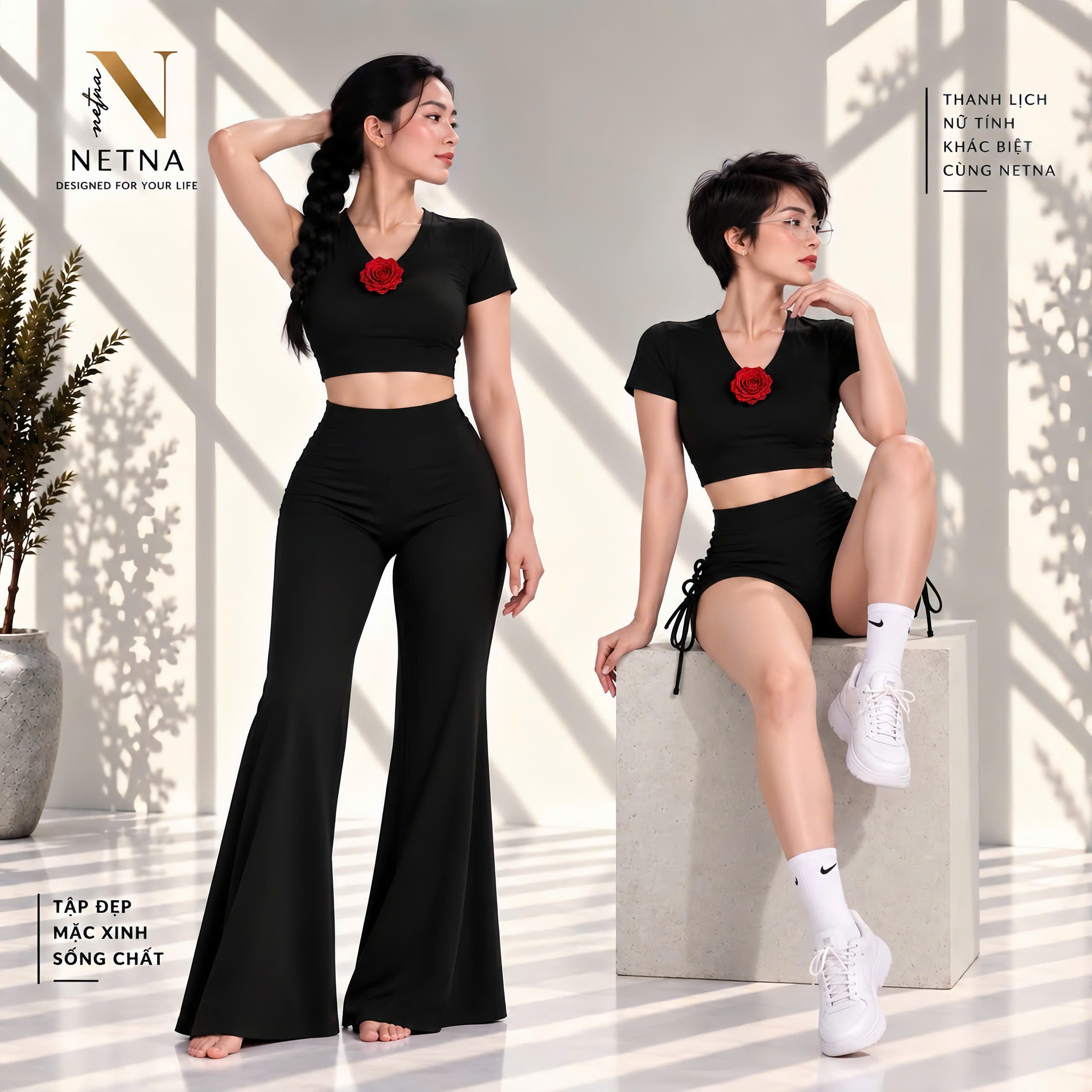 Áo Croptop Tập Yoga Cổ Tim Đính Hoa Hồng NETNA – Thiết Kế - Image 2
