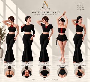 Bộ sưu tập áo đính bông màu đen phối hoa đỏ tôn dáng thời trang NETNA